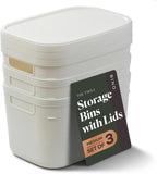 BINO | Plastic Storage Bins with Lids, 5.5 Liter - 3 Pack, White | THE TWILL COLLECTION | Plastic Bins for Organization | Woven Storage Baskets for Organizing | Pantry Shelf Organizer Basket Bin