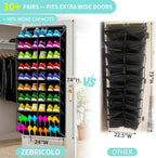 Large Shoe Rack for Door 74 x 24 Inches, Over the Door Shoe Organizer, Heavy-Duty Hanging Shoe Storage for Closet, Extra-Wide 30 Pairs Shoe Holders Fit Family Sneakers Heels Boots - Black