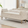 67"End of Bed Storage Bench King Size,Upholstered Bedroom Bench,Beige | Linen Storage Bench for Bedroom End of Bed ,2 Cushion, Vintage Wood Legs ,Tufted,Storage Ottoman Bench for Entryway Window