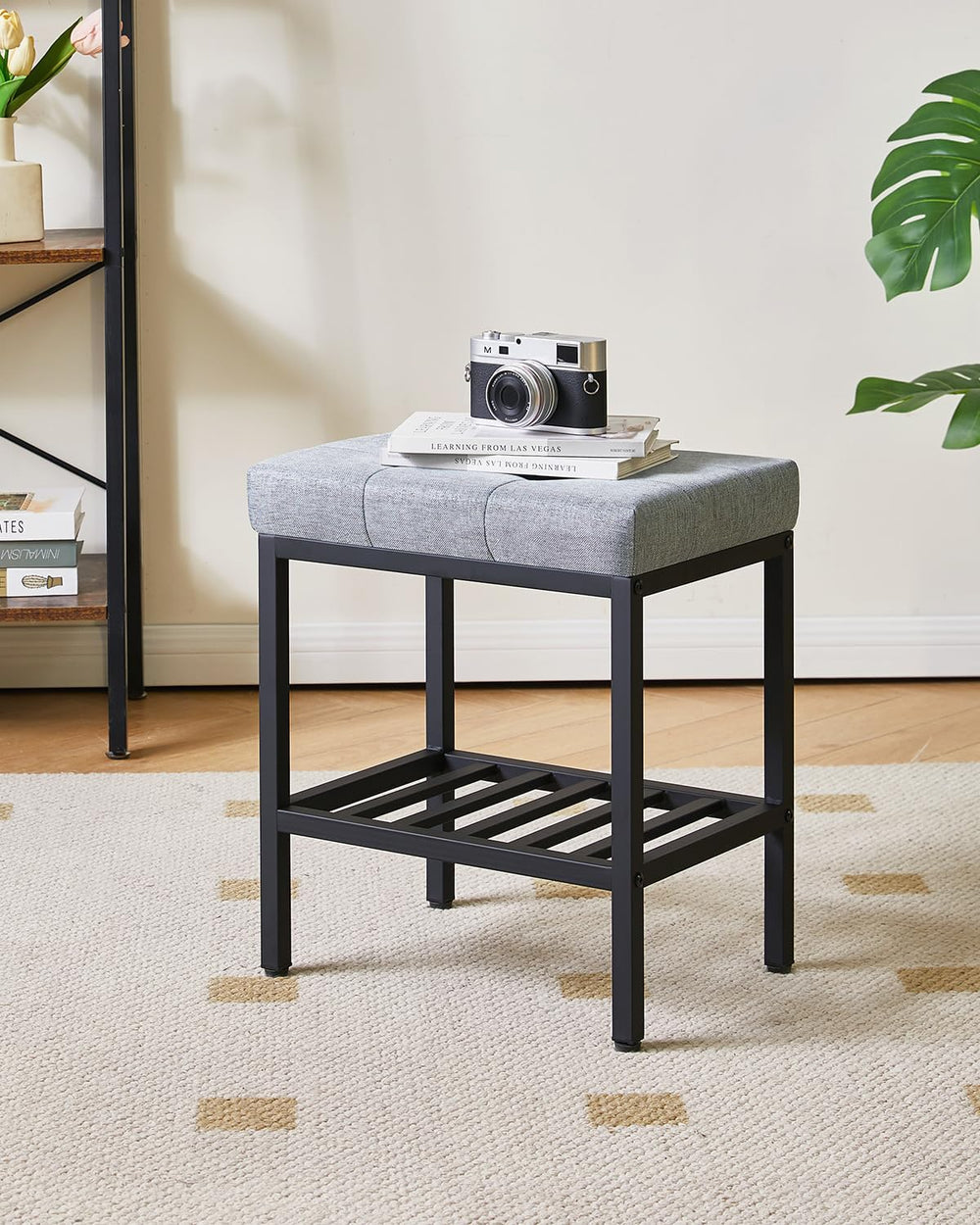 IBUYKE Rectangular Makeup Stool with Adjustable Feet and Storage Space, Footr...