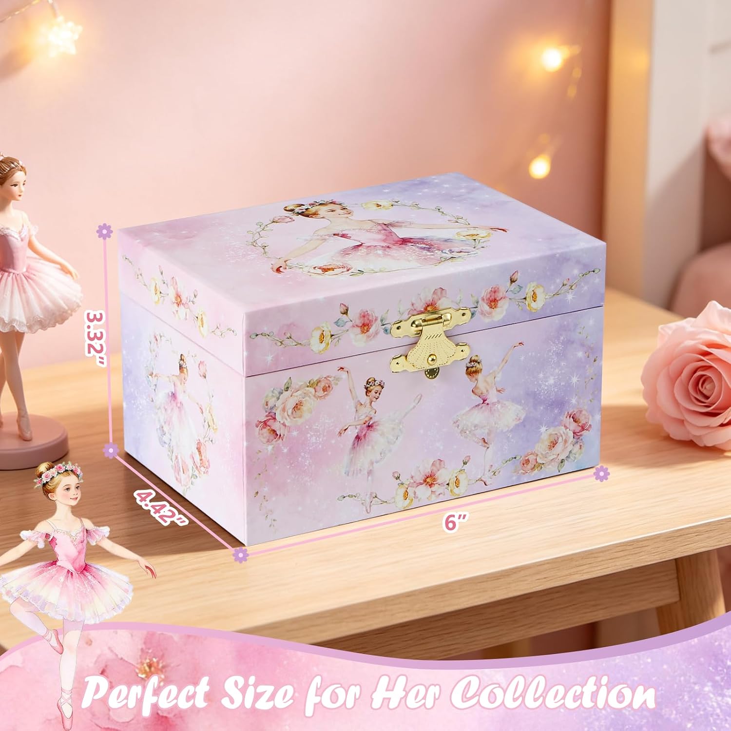 Ballerina Music Box for Girls, Swan Lake Musical Jewelry Box Organizer with Spinning Ballerina, Kids Jewelry Storage Case with Jewelry Set, Birthday for Toddler Girls