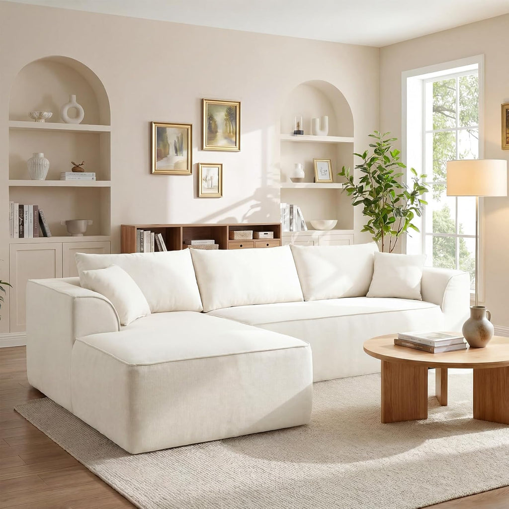 Vesgantti 106" Cloud Couch Sectional Modular Sofa, Deep Seat Comfy Cloud Couch Chenille Memory Foam Sofa Modular Couches for Living Room Bedroom, No Assembly Required (Beige, Left-Facing Chaise)