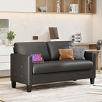 STHOUYN 59” Black Faux Leather Sofa Couch, Modern Comfy Office 2 Seater Couch Loveseat with USB & Tufted Armrest, Small Love Seat Couches for Living Room, Bedroom, Apartment