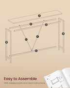 VASAGLE Console Sofa Table, Narrow Entryway Table, for Living Room, Bedroom, Easy Assembly, Marble White and Ink Black ULNT020W01