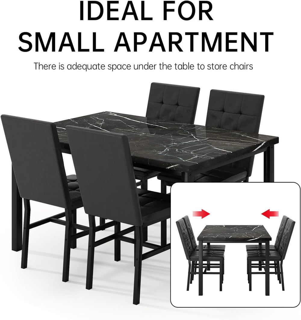 Hooseng Kitchen Table Set 5 Piece Dining Room Table Set Marble Dining Table 4...