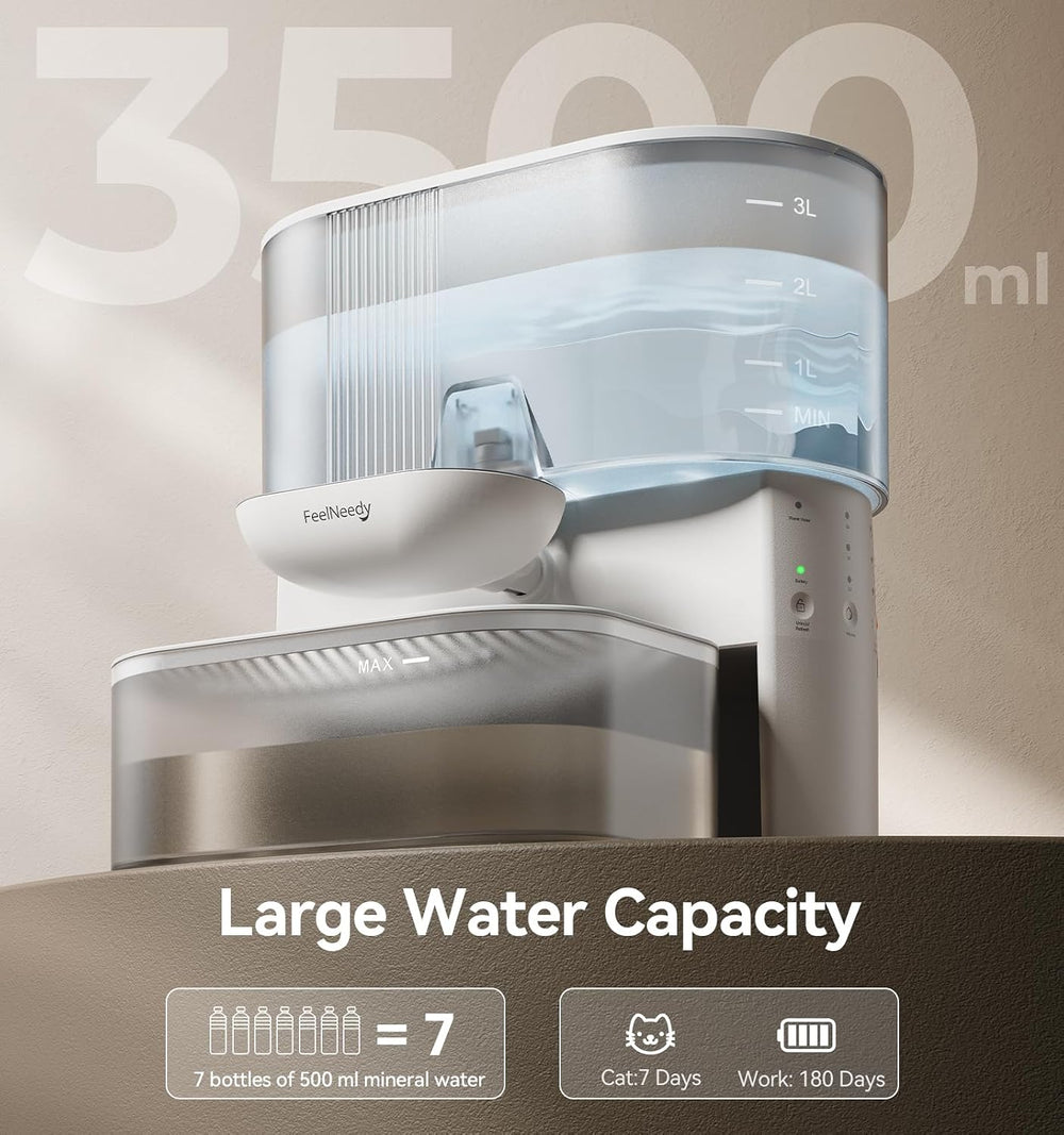 Wireless Cat Water Fountain No Filters, Wastewater Separation, FEELNEEDY Stai...