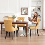 Velvet Dining Chairs Set of 4,Upholstered Dining Chairs with Ring Pull Trim and Button Back,Modern Seating for Kitchen, Bedroom & Living Room(Gold)