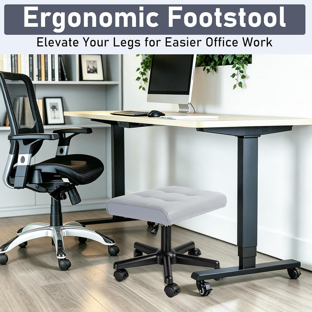 Footrest Under Desk Leg Rest Ottoman Adjustable Height Foot Stool (Grey)