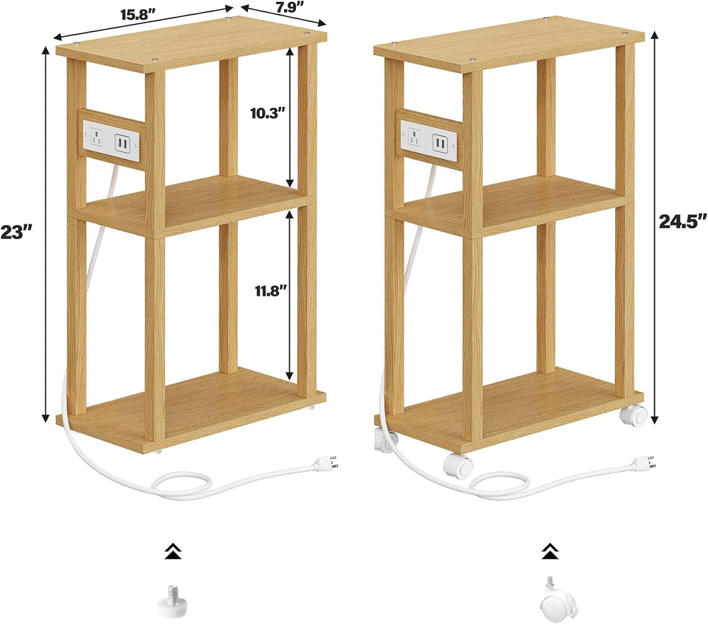 TUTOTAK Small Narrow Side Table with Charging Station, Skinny End Table for S...