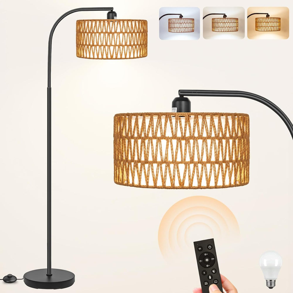 Rattan Floor Lamps for Living Room with Dimmable 9W LED Bulb Farmhouse