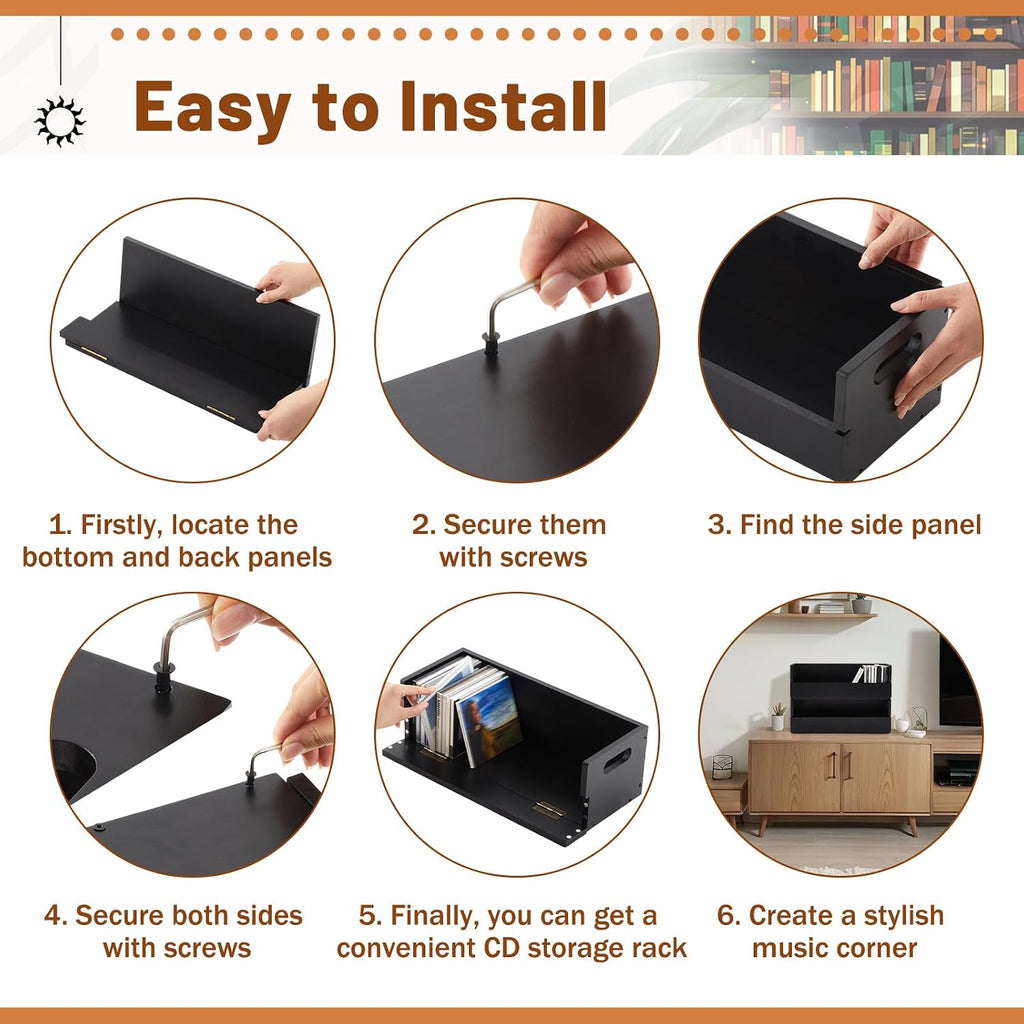 CroBlissful 2 Set Wooden DVD and CD Storage Box Cassette Tape Display Stand Holder Rack with Carrying Handle, Organizer Shelf for Movie Cases, Each Can Store up to 36 CDs and 26 DVDs (Black)