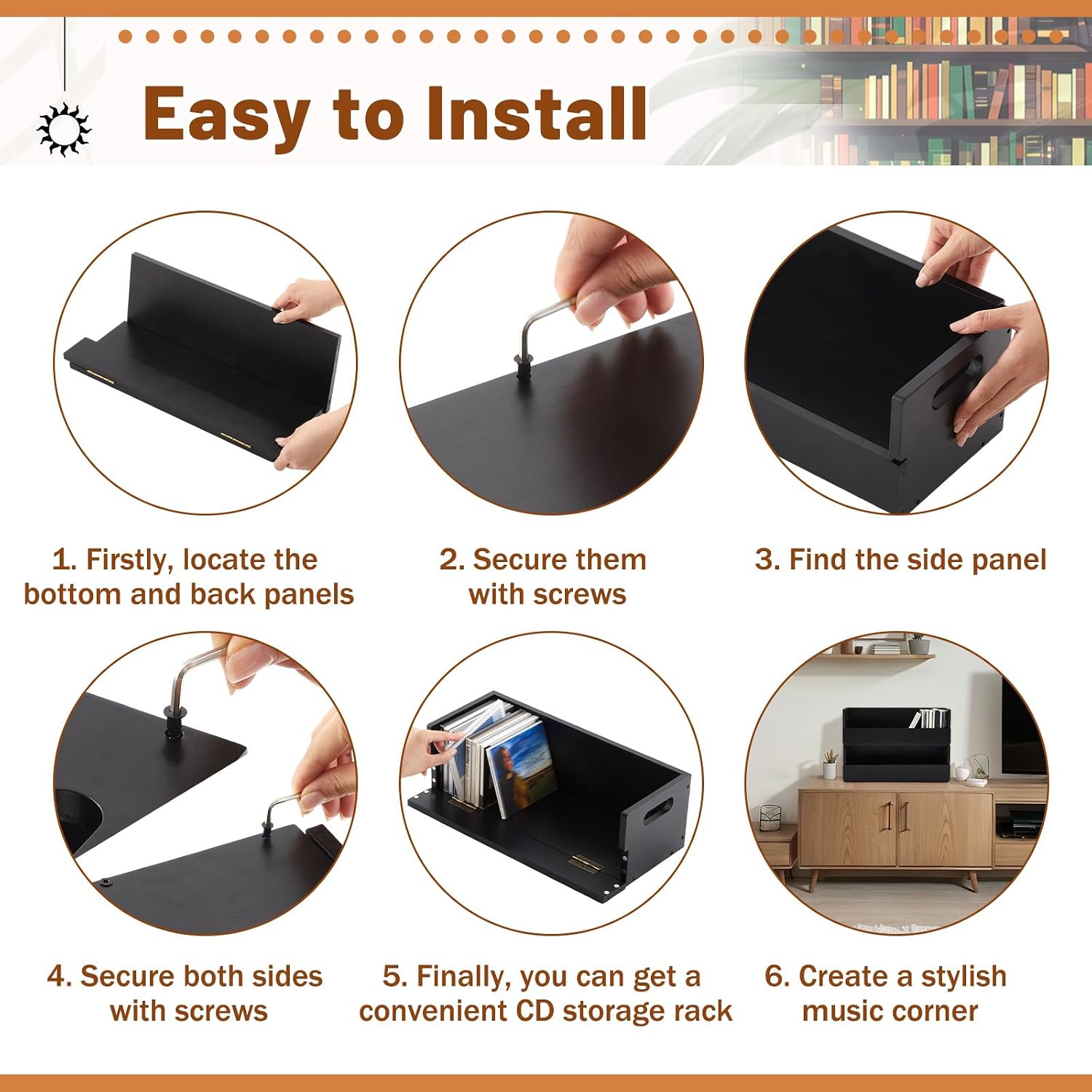 CroBlissful 2 Set Wooden DVD and CD Storage Box Cassette Tape Display Stand Holder Rack with Carrying Handle, Organizer Shelf for Movie Cases, Each Can Store up to 36 CDs and 26 DVDs (Black)