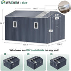10x12 Metal Shed with Floor Frame Kit & Reinforced Construction - Translucent Roof Panels for Natural Light, Lockable Doors,Vents,Windows, Weatherproof Garden/Backyard/Patio Outdoor Storage