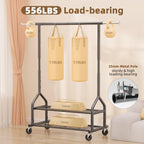 EAGMAK Heavy Duty Clothes Rack Load 556 LBS, Rolling Clothing Rack With Shelves, Height Adjustable Metal Clothes Hanger with Wheels Portable Wardrobe Organizer Garment Rod for Hanging Clothes (Black)