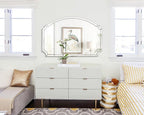 Chende Large Arched Wall Mirror with Glass Beveled Frame&Wood Backboard, 31.5" X 47.2" Horizontal Decorative Mirror Scalloped Corner for Bathroom, Living Room, Entryway, Bedroom