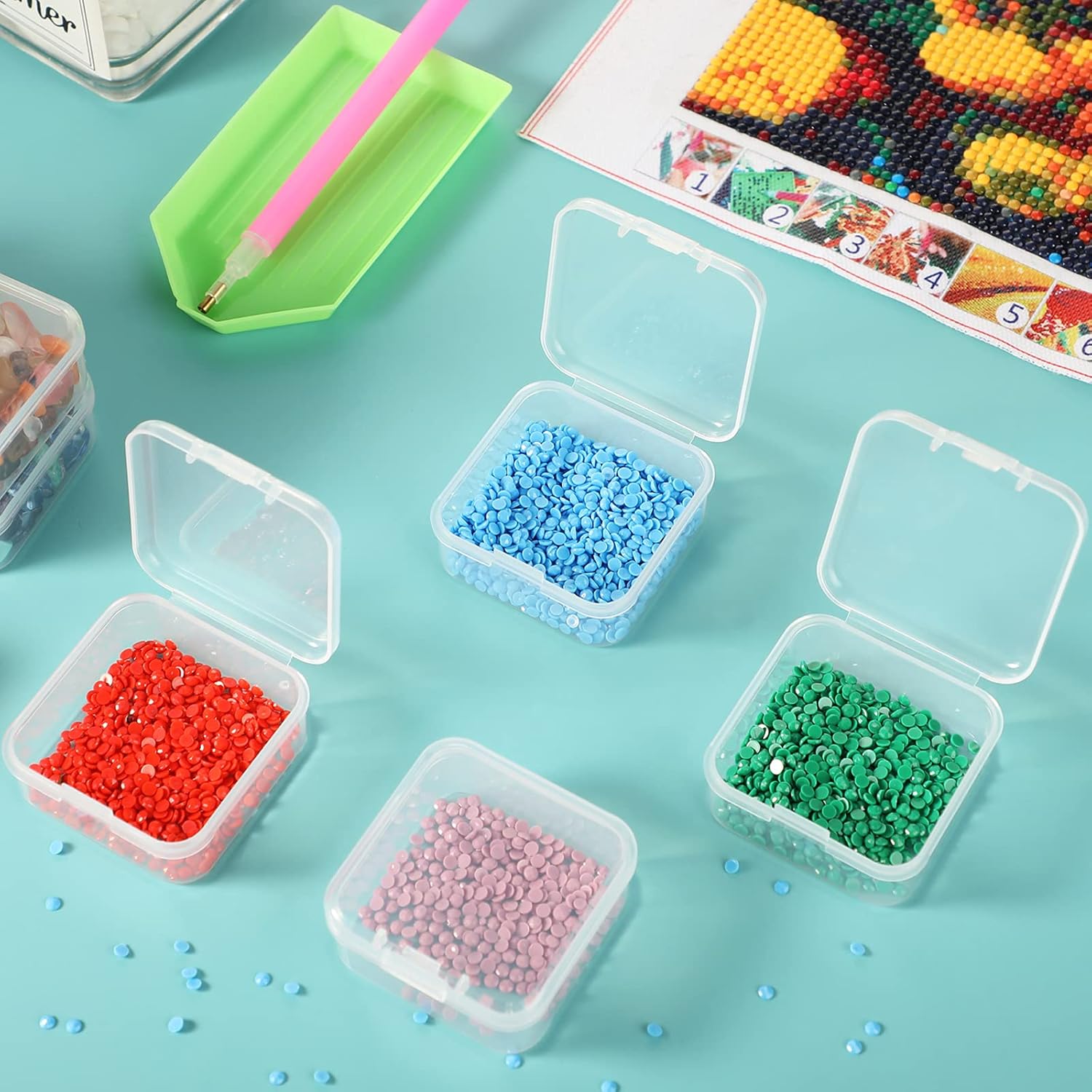 SATINIOR 48 Packs Clear Small Plastic Containers Transparent Storage Box with Hinged Lid for Items Crafts Jewelry (1.7 x 1.7 0.79 Inches)