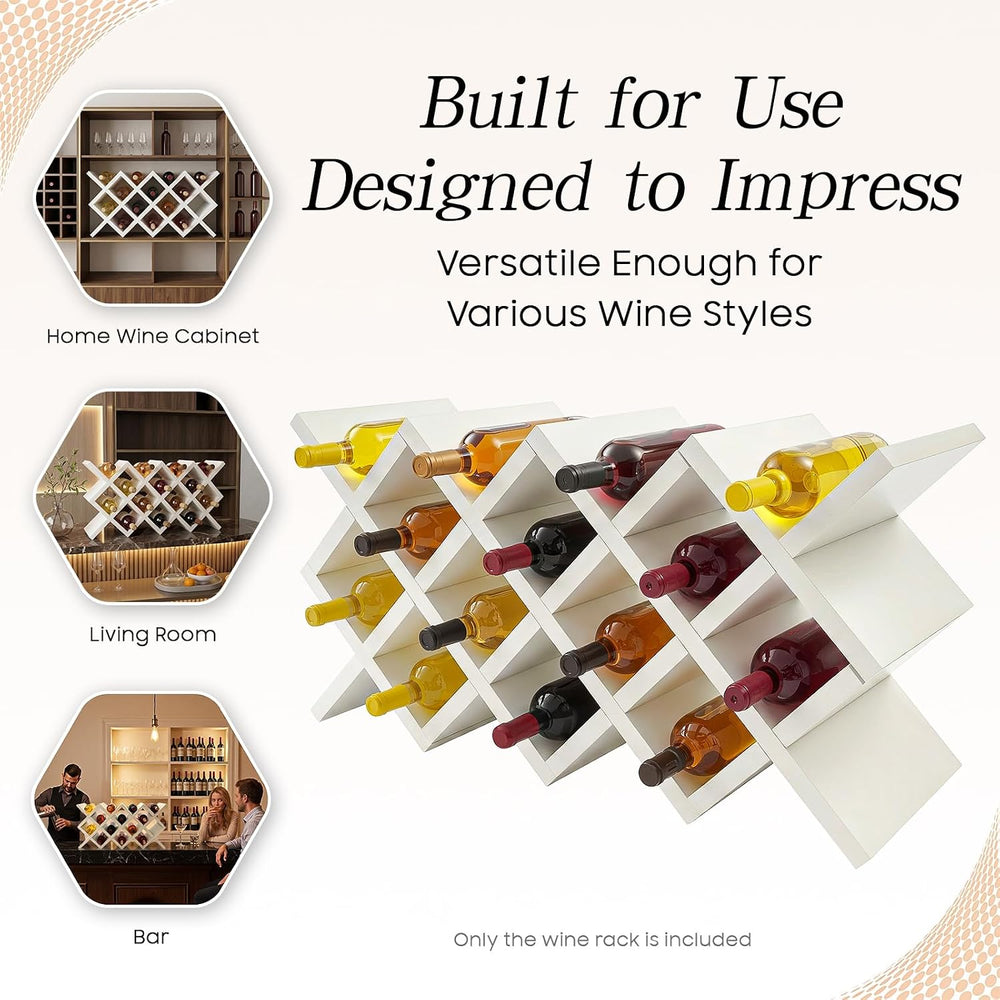 10 Grids Wooden Wine Rack – Wall Mounted or Countertop Storage, Diamond Latti...