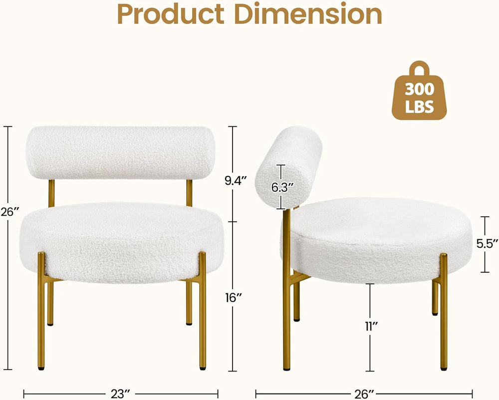 Yaheetech Accent Chair, Modern Tufted Vanity Chair, White | Boucle Fabric Van...