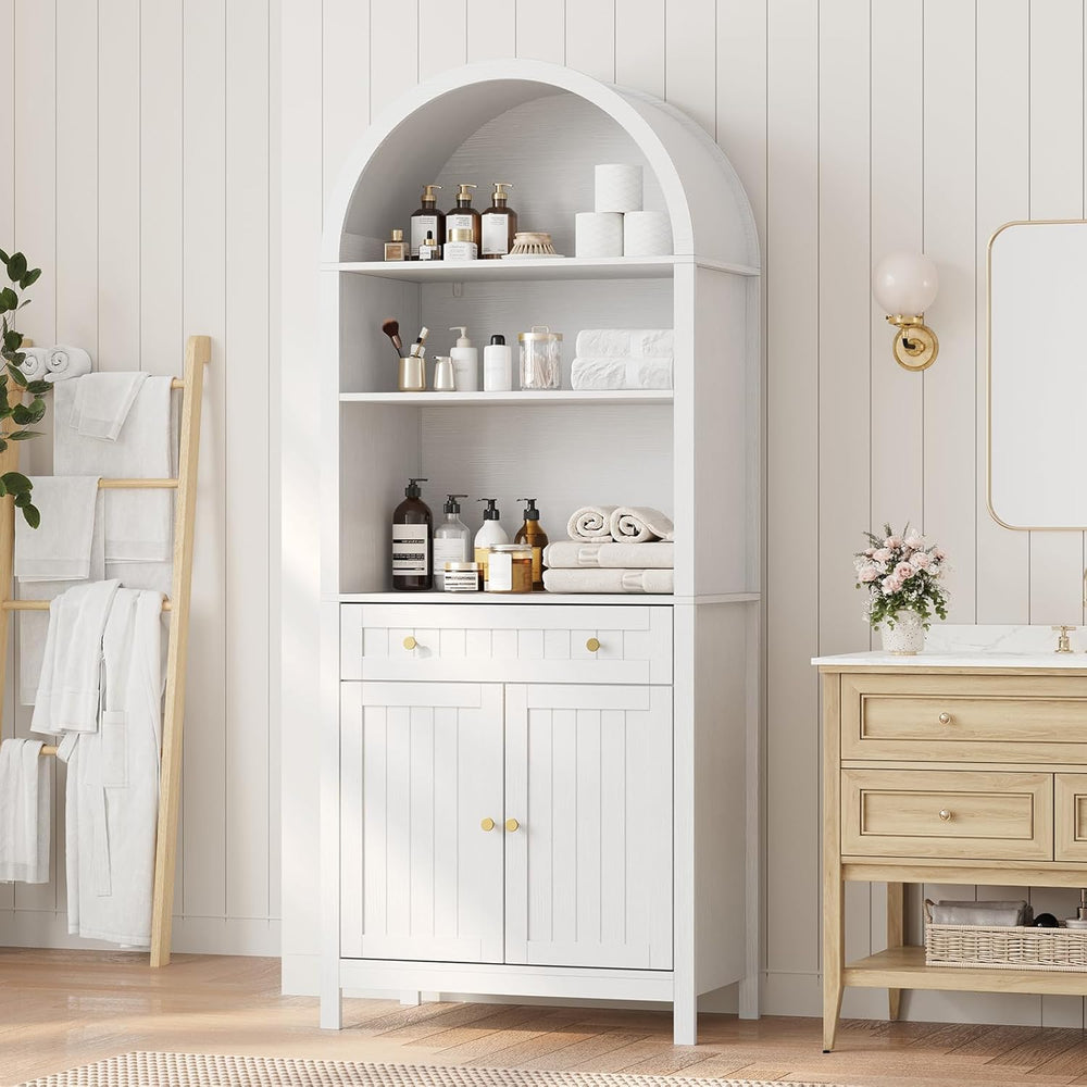 73" Tall Arched Cabinet, Arched Kitchen Pantry with Adjustable Shelves, ...