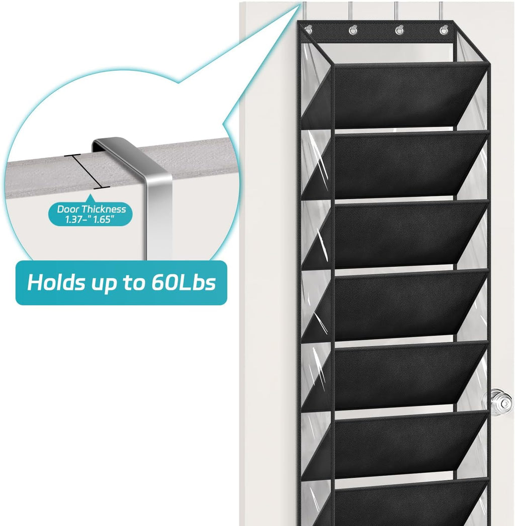 AOODA 10 Tier Clear Over the Door Shoe Organizer Storage, Deep Pockets Large Hanging Shoe Rack for Closet Door, Fit 20 Pairs Shoe Holder Hanger for Sneakers, Boots (Black)