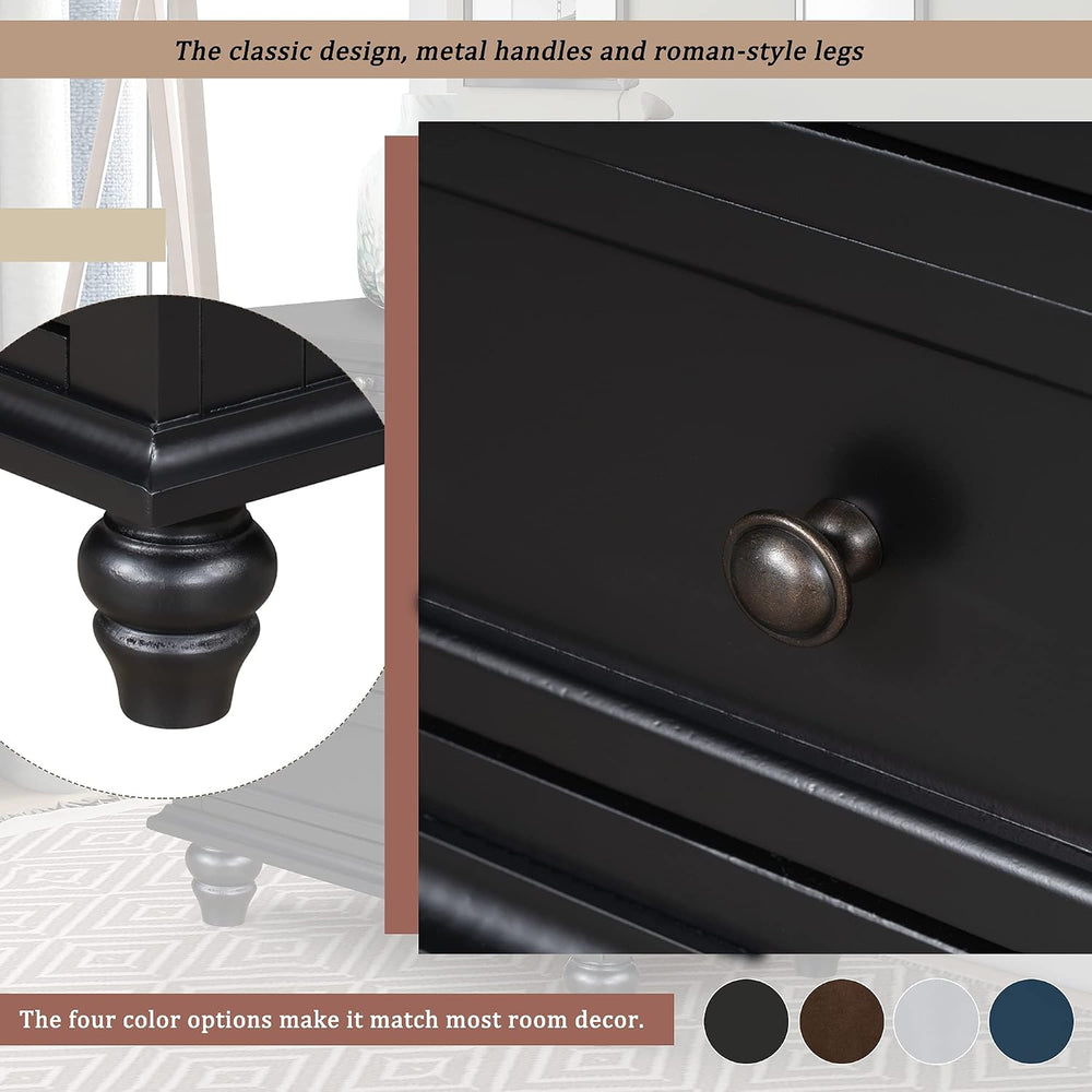 28'' Painted Nightstand with Pull Out Tray, Bedside Cabinet with 3 Dr...