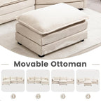 ROWHY Oversized Modular Sectional Sofa with Movable Ottoman, 112 Inch 4 Seat Modern Corduroy Sofa Set, Convertible L Shaped Couch for Living Room and Office, Beige