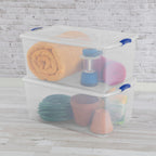2-Pack 105 Quart Heavy Duty Plastic Storage Bins, Stackable Containers with Clear Lids & Blue Latches for Bedding, Clothing, Holiday Decor - Ideal for Garage & Closet