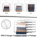 FeeraHozer Pants Hangers Non Slip 6 Pack Space Saving Hangers Multi-Layer Swing Arm Pants Hanger Stainless Steel Space Saver Hanger for Jeans Scarf Trouser Towel Clothes (Black)