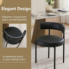 Faux Leather Dining Chairs Set of 6, Upholstered Kitchen and Dining Room Chairs, Mid-Century Modern Dining Chairs with Round Back and Black Metal Legs, Vegan Leather, Black
