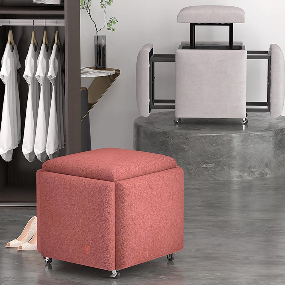 Square Multi-Functional Footstool with Wheels, 5-in-1 Entryway Storage Stool,...