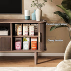 Fluted TV Stand, 62 Inch Mid Century Modern Media Console Table with Sliding Tambour Door Farmhouse Sideboard Buffet Cabinet Fits TVs up to 75 inch, Wood Entertainment Center for Living Room