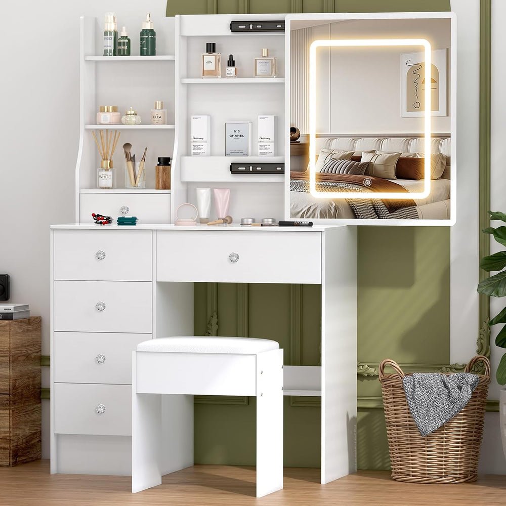 Umeiga Small Vanity Desk with Mirror and Lights, 32" Makeup Vanity Table...