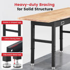 Work Bench with Drawers Adjustable Workbenches for Garage 60 Inch Rubber Wood Top Garage Workbench with Pegboard,Power Outlets for Woodworking, Home, Office, Workshop