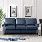 Faux Leather Sofa,82" W Mid Century Modern Couch with Storage Place,Oversized 3 Seater Sofa with Nailhead Trim&Rolled Armrests,Deep Seat Comfy Couch for Living Room,Bedroom,Apartment,Office(Navy)