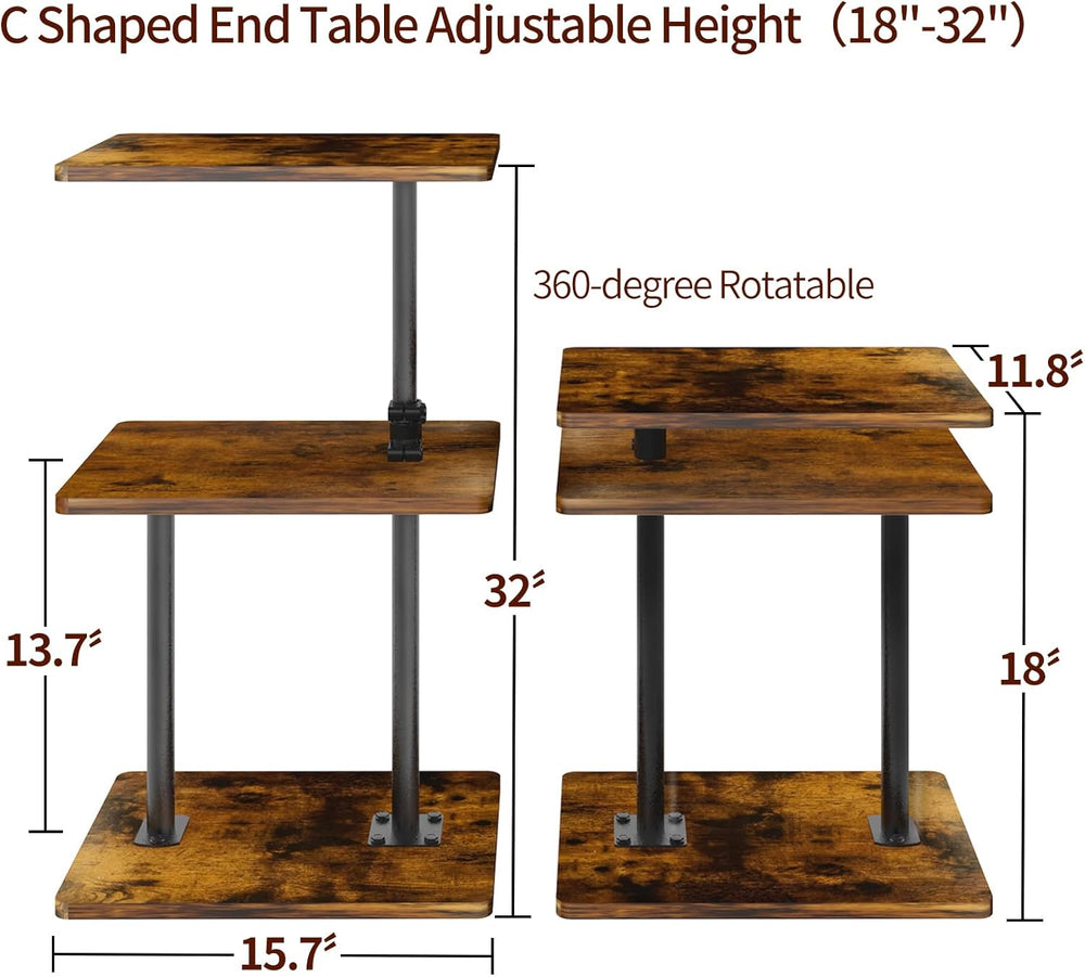 Swivel Side Table Adjustable Height, 3-Tier End Table with 360°Rotatable Tray...