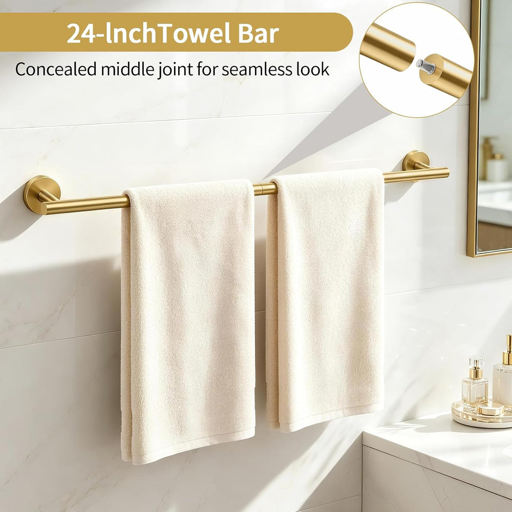 STWWO 5-Piece Gold Bathroom Accessories 24 Inch Towel Racks for Bathroom