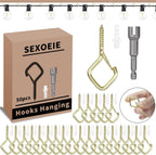 50 PCS Gold Eye Screw Hooks for Hanging Heavy Duty with Safety Buckle.Metal Ceiling Hooks for Hanging Plants Cup Wind Chime Bird Feeders Patio Lights at Indoor&Outdoor