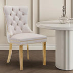 Velvet Upholstered Dining Chairs Set of 6, Modern Style Kitchen Side Chairs with Nailhead Trim and Gold Plated Leg, Metal Pulling Ring for Dining Room Living Room(Beige-Gold Plated Leg)
