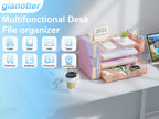 gianotter Desk Organizers and Accessories with File Holder, 4-Tier Desk Accessories & Workspace Organizers with Drawer and 2 Pen Holder, Paper Organizer for Office Supplies (Rose Gold)