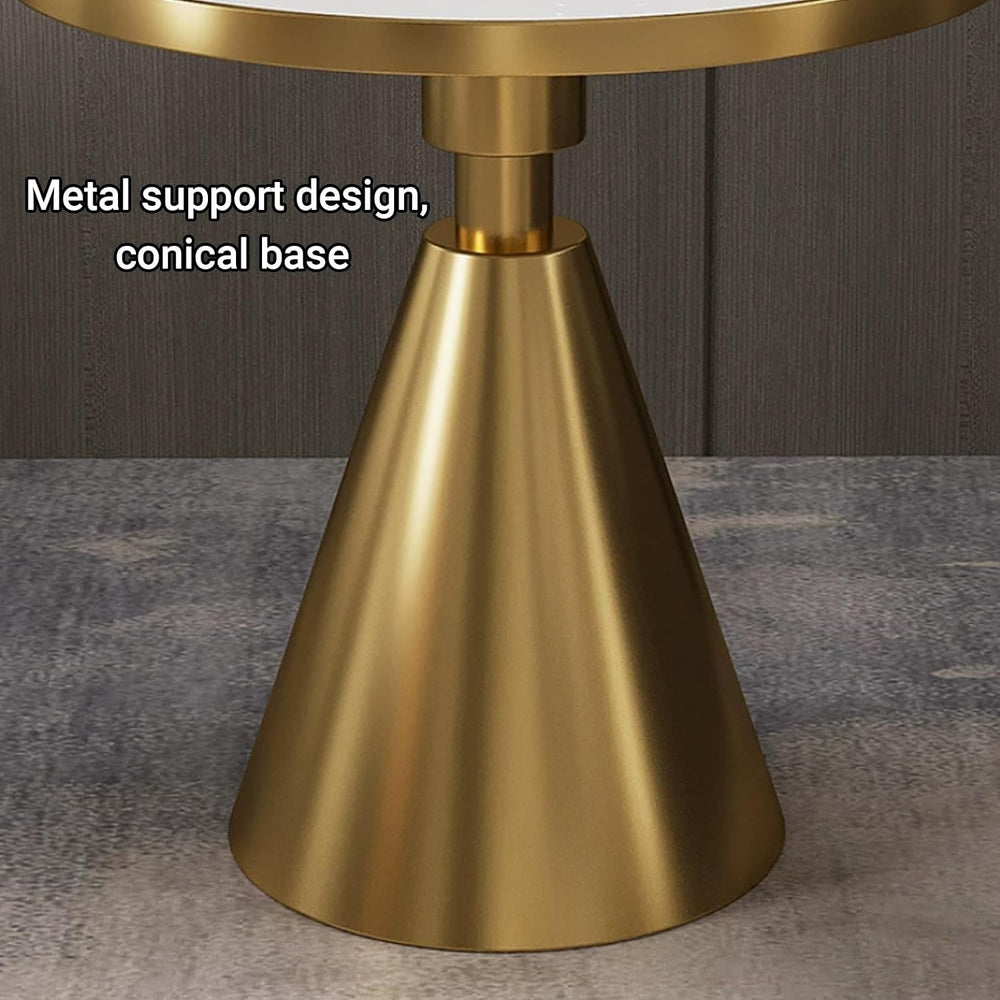 Modern Small Round Side Table with Rock Slab, Luxury Faux Marble Sofa End Tab...