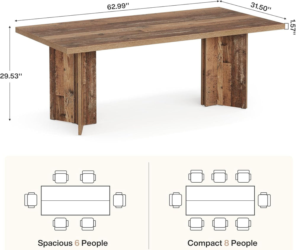 Tribesigns Farmhouse Dining Table for 4 to 6 People, 63-inch Rectangle Wooden...