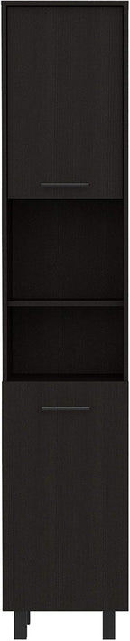 Modern Kitchen Pantry, Black Storage Cabinet with 2 Cabinets, 2 Doors and 2 Open Shelves, Easy to Maintain, for Dining Room