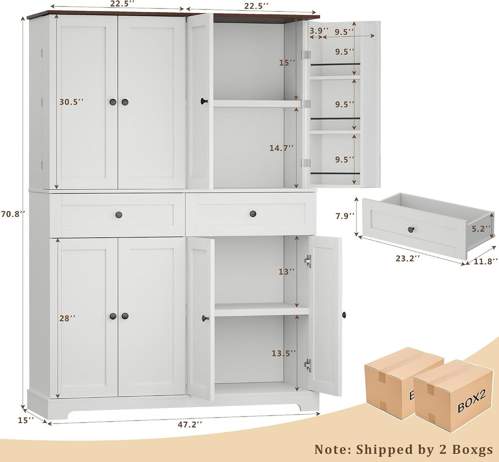 HUAHUU 71" Kitchen Pantry Cabinet with 6 Door Shelves, Tall Pantry Stora...