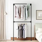 Industrial Pipe Clothing Rack Wall Mounted Garment Rack, Black Pipe Clothes Rack Retail Display Hanging Rod for Closet Storage, Laundry Room