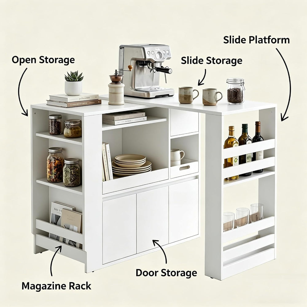 IDEALHOUSE Extendable Kitchen Counter, Microwave Shelf with Drawer & Cabl...