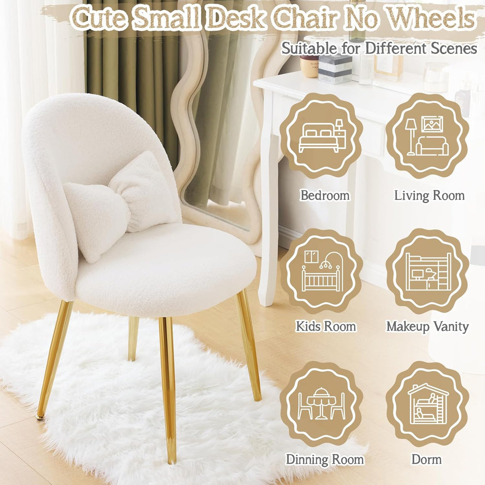 VINGLI Boucle Girls Vanity Chair with Back & Pillow,Cute Small Cozy Desk ...