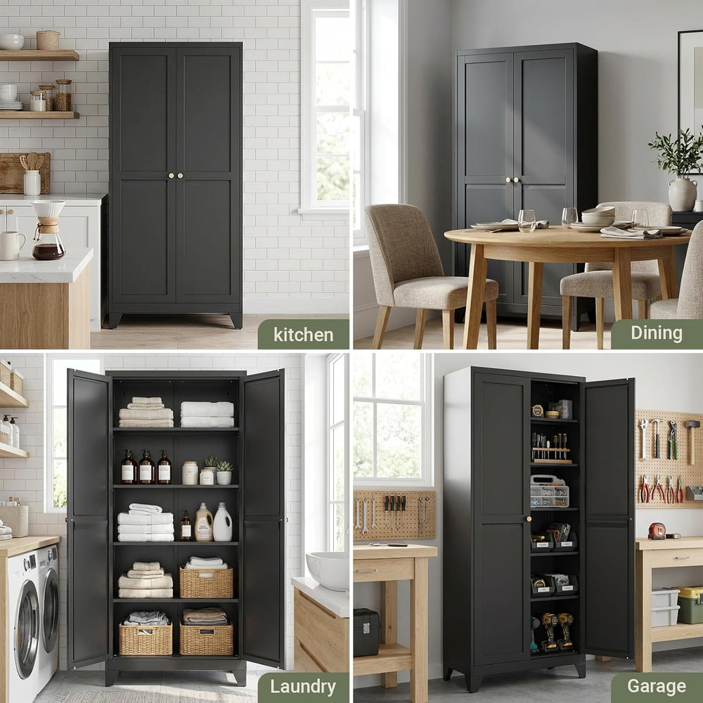75" Metal Kitchen Storage Cabinet with Doors, Freestanding Steel Pantry ...