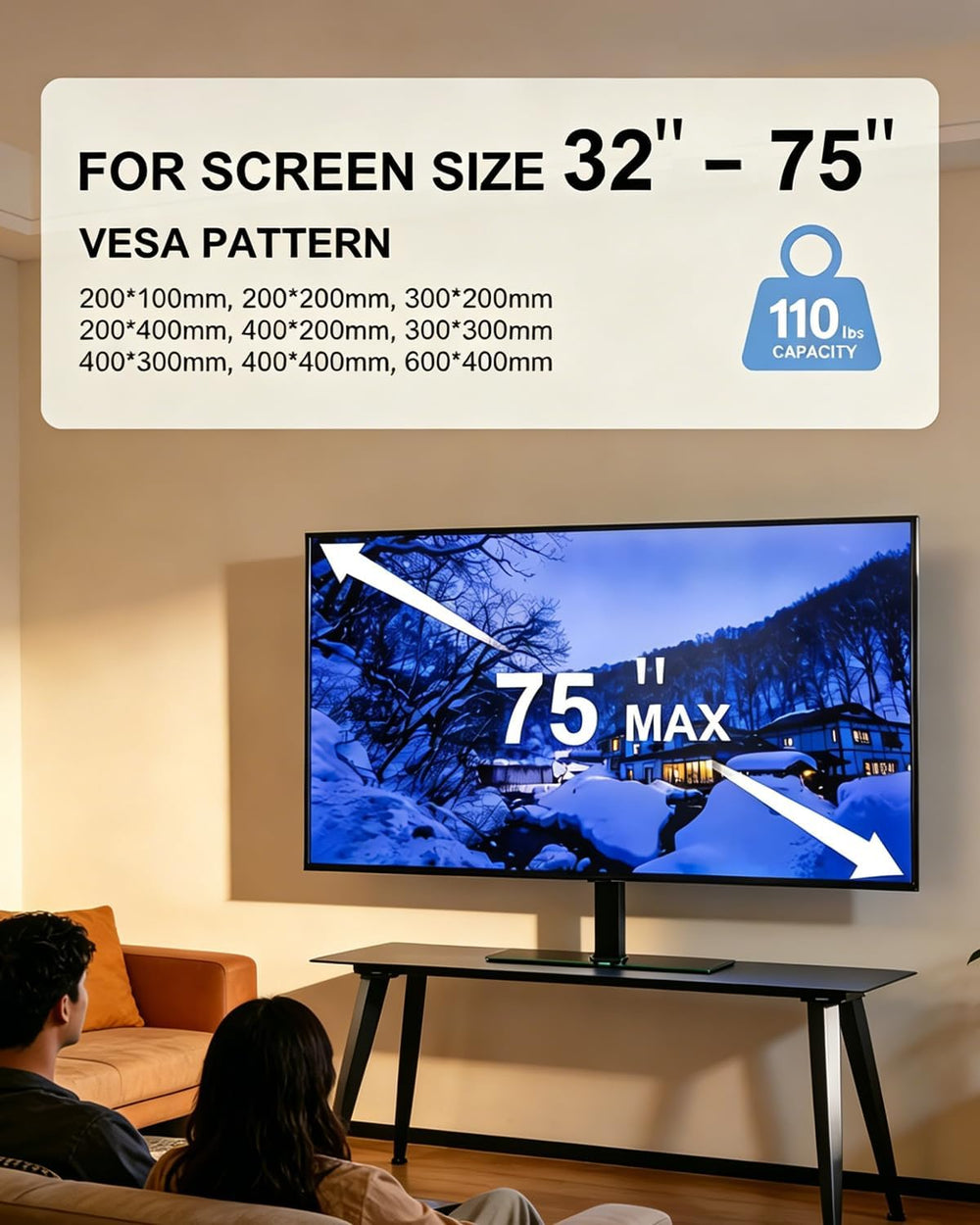 Universal Motorized TV Mount with Remote - Motorized TV Stand with Tempered G...
