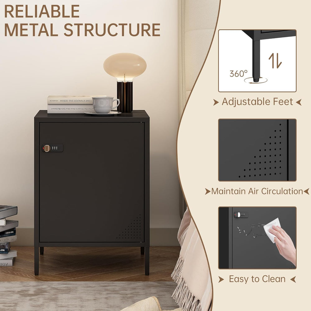 Steehoom Metal Lockable Nightstand, Single Door Locker Metal End Table Small ...