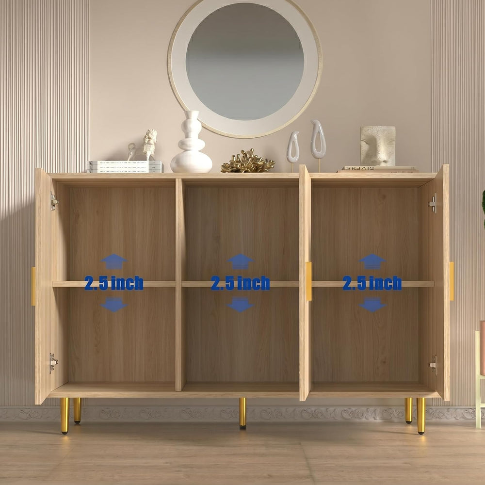 DIYART Oak Sideboard Buffet Cabinet, Accent Coffee Bar Cabinet with 3 Doors, ...